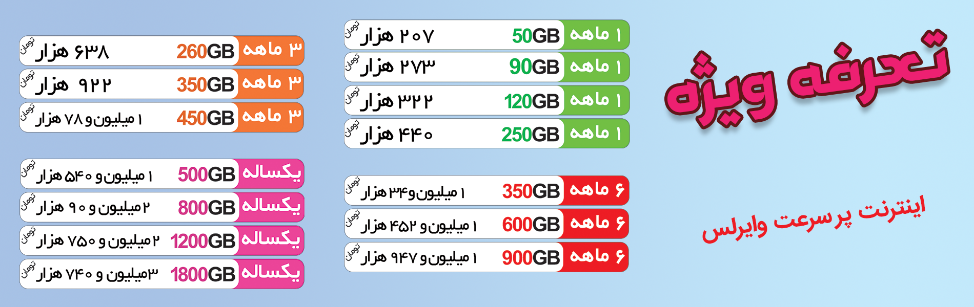 بنر تعرفه های وایرلس